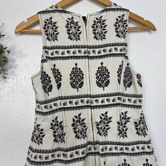Anthropologie Woodblock Midi Dress Floral Print Fit & Flare White Black US 6 - Picture 7 of 11